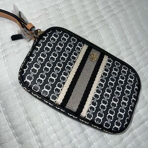 Tory Burch Black and White Clutch with Monogram Print